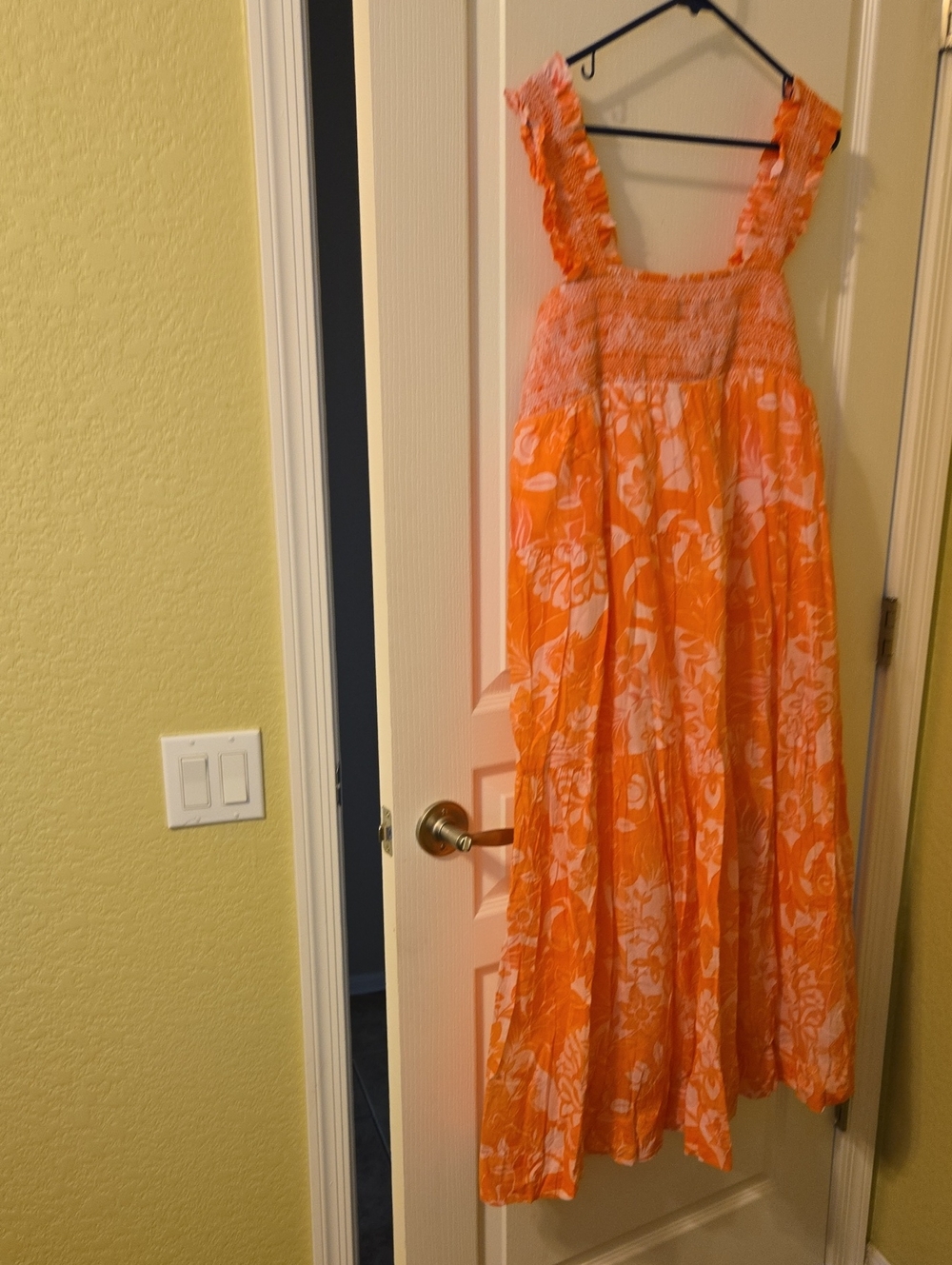 Fate Orange Floral Smocked Maxi Dress Lg